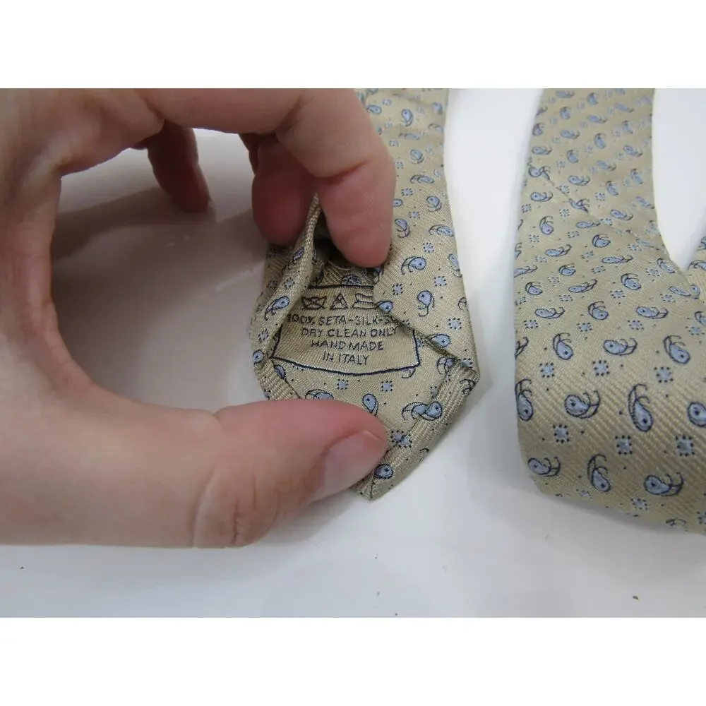 Brioni Silk Tan With Blue Micro Paisley Print Handmade in Italy Tie Neckwear